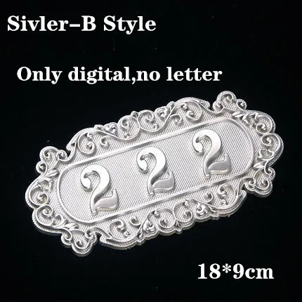 Silver B Style ABS имитация металла бронзовая античная медь номер дома на заказ знак номер двери стикер для двери отеля квартира вилла - Цвет: Silver B Style