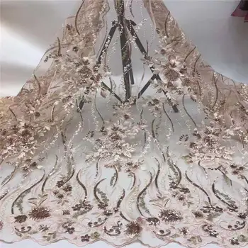

High Quality Sequence Lace Fabric for Bridal Lace Materials Embroidery African French Tulle Lace Fabric Sequins Fabrics