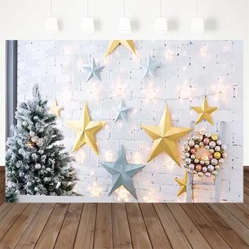 

Christmas Photography Background Christmas Tree Stars Decorative White Brick Wall Backdrops Portrait Banner For Photo Studio