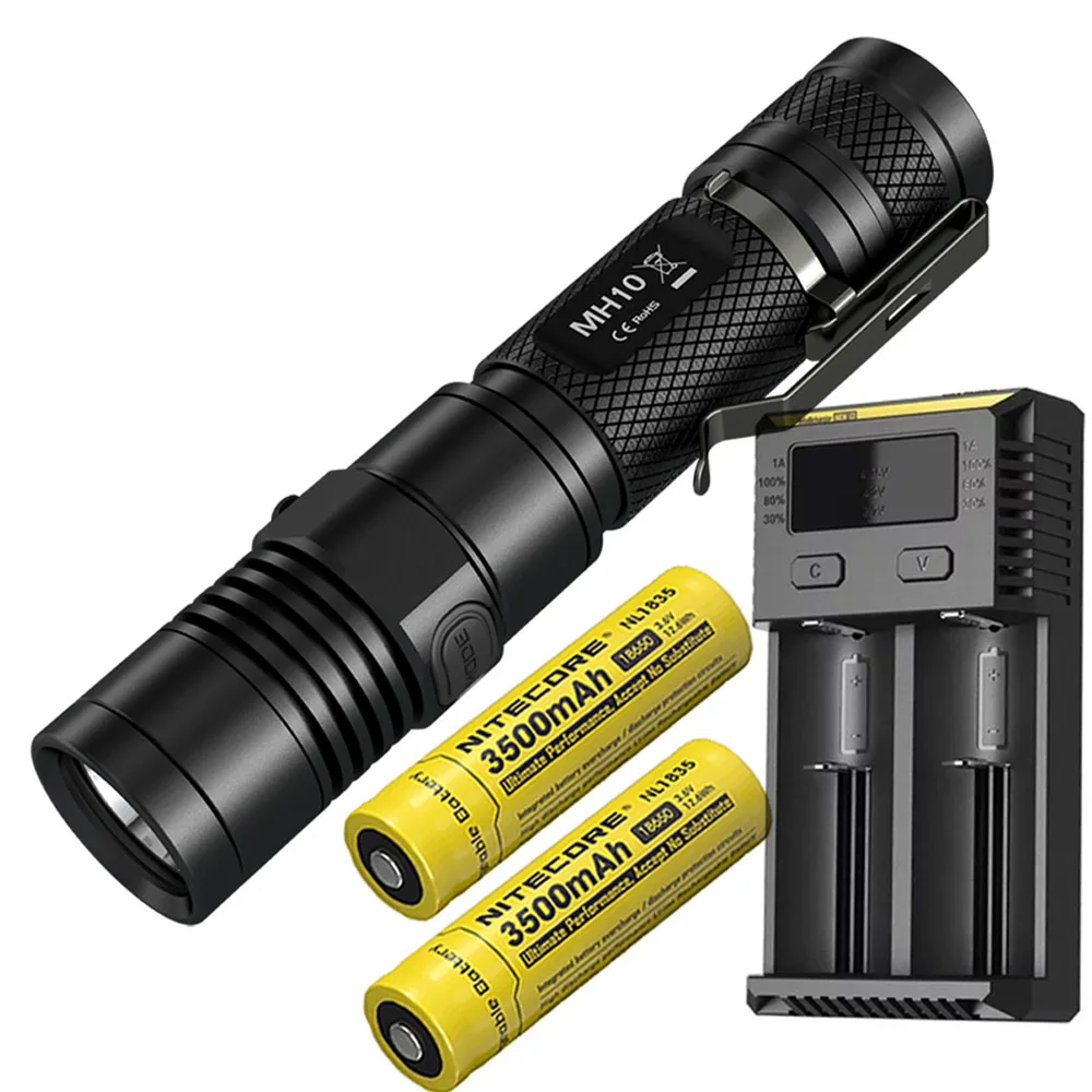 MH10 NL1835x 2 I2 NITECORE MH10 USB Перезаряжаемый фонарик комплект CREE XM-L2 U2 max 1000 люмен расстояние луча 232 м факел поиск спасательный маяк - Испускаемый цвет: MH10 NL1835x 2 I2