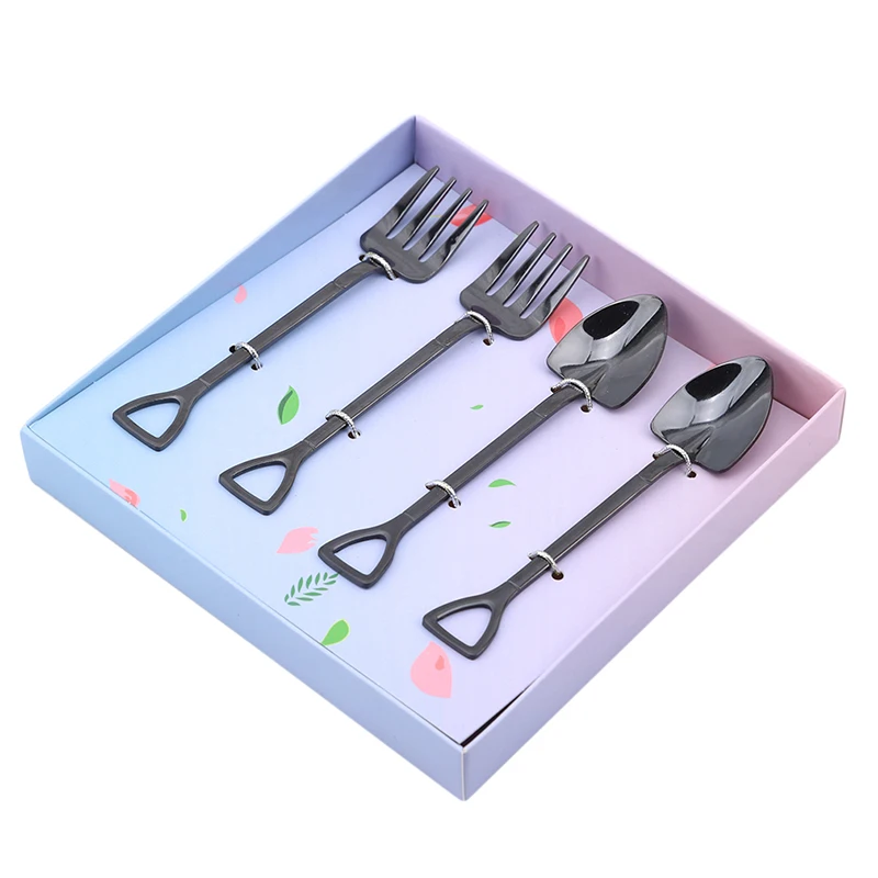4Pcs/set Stainless Steel Shovels Forks Multicolor Coffee Stir Fruit Dessert Cake Cutlery Table Accessories Creative Tableware