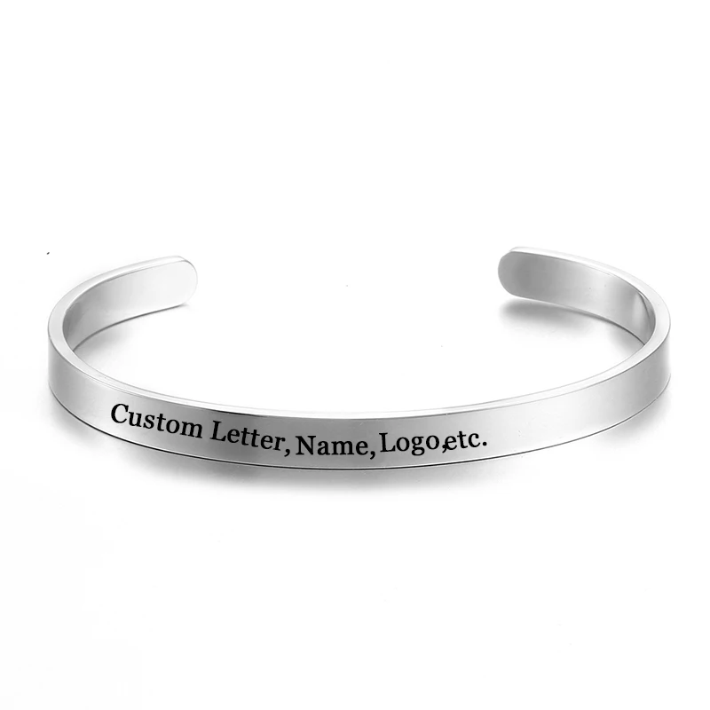 Custom-Silver Вдохновляющий Браслет-манжета, регулируемый золотой браслет, нержавеющая сталь, на заказ, Выгравированные буквы, ювелирные изделия для женщин, мужчин, аксессуары, подарок - Окраска металла: Custom-Silver