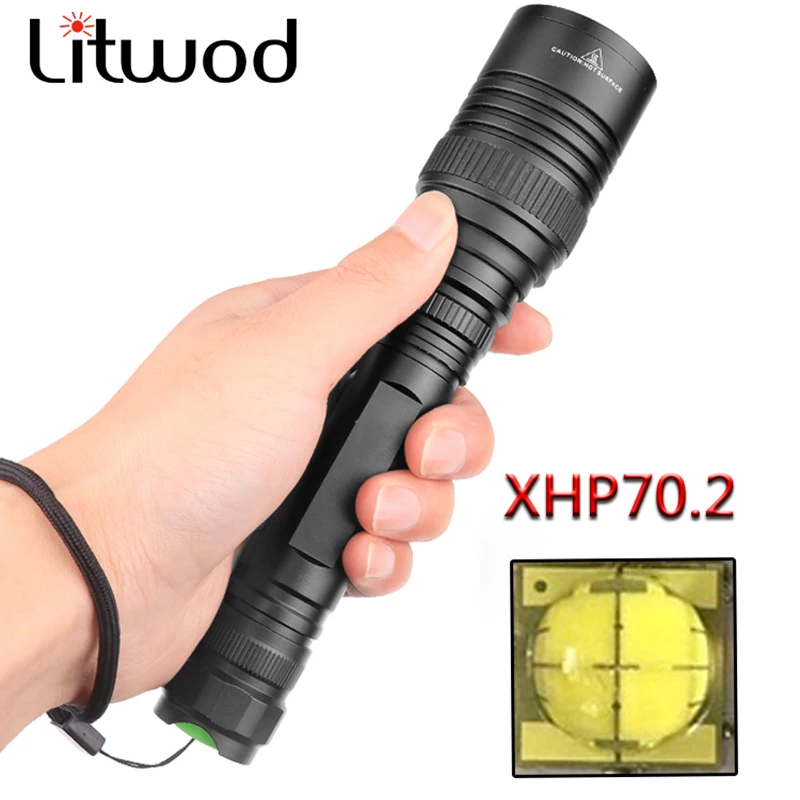 

Litwod P73Z30 3200LM Original CREE XHP70.2 32w Powerful Tactical LED flashlight torch zoom lens 18650 battery