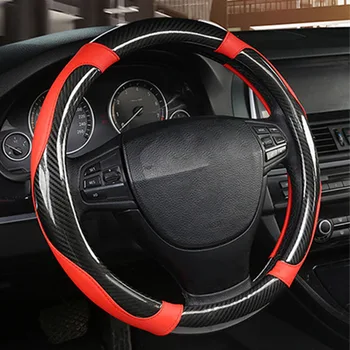 

SUV Carbon Fiber Black+Red 38cm Steering Wheel Cover Antiskid Splicing 15 Inch Trim Exterior For Car Useful Parts