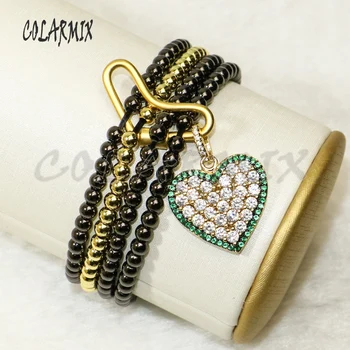 

3Pcs 4 strands beaded chain bracelet crystal heart fashion jewelry for women cubic zircon charm bracelets accessories gift 50322