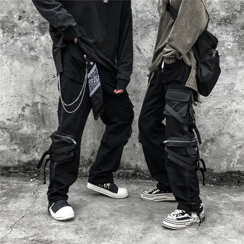 

Multi Tactical Pockets Ribboned Jogger Pants Harajuku Black Cargo Pants