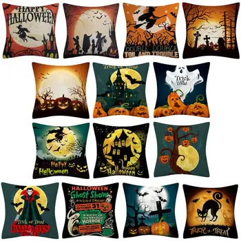 

Halloween Pillow Covers Decorative Pillowcase 45x 45 Pumpkin Ghost Black Throw Pillow Case Squar Home Decor Sofa Living Room 1Pc