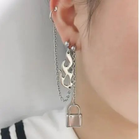 Готические панк egirl пламя серьги с замком e-girl нерегулярные девушки унисекс металлические серьги Модные аксессуары ювелирные изделия e-girl egirl