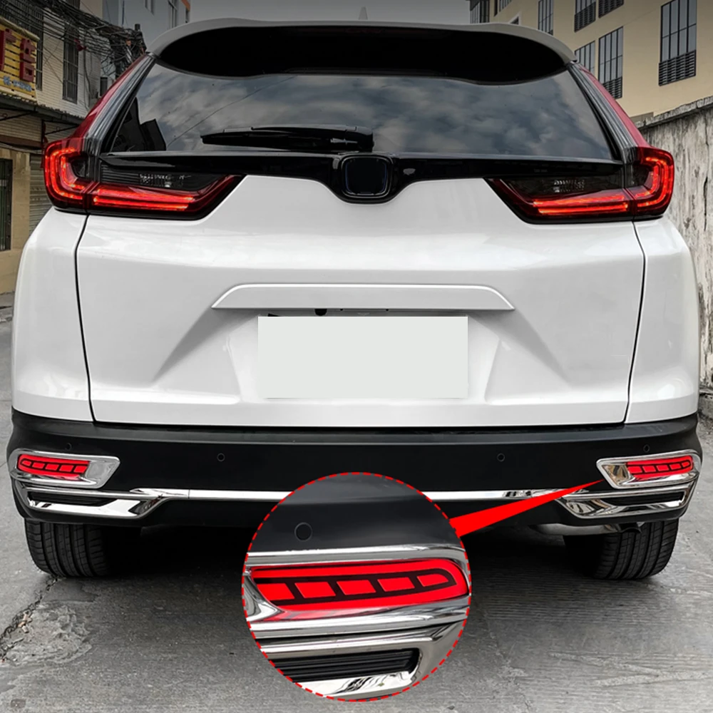 

OKEEN 2pcs Rear Bumper Reflector Lights For Cars Honda CRV 2020 LED Turn Singal Brake Tail Lamps Bar Red DRL Driving Warning 12V