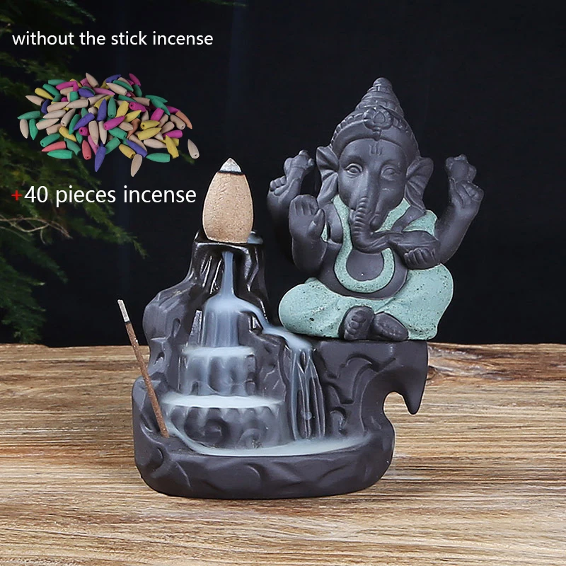 H Incense Burner with 40 Pieces Incense Cones / Clay Purple Elephant Statue Backflow Incense Burner Censer Home Decoration Crafts - Цвет: H