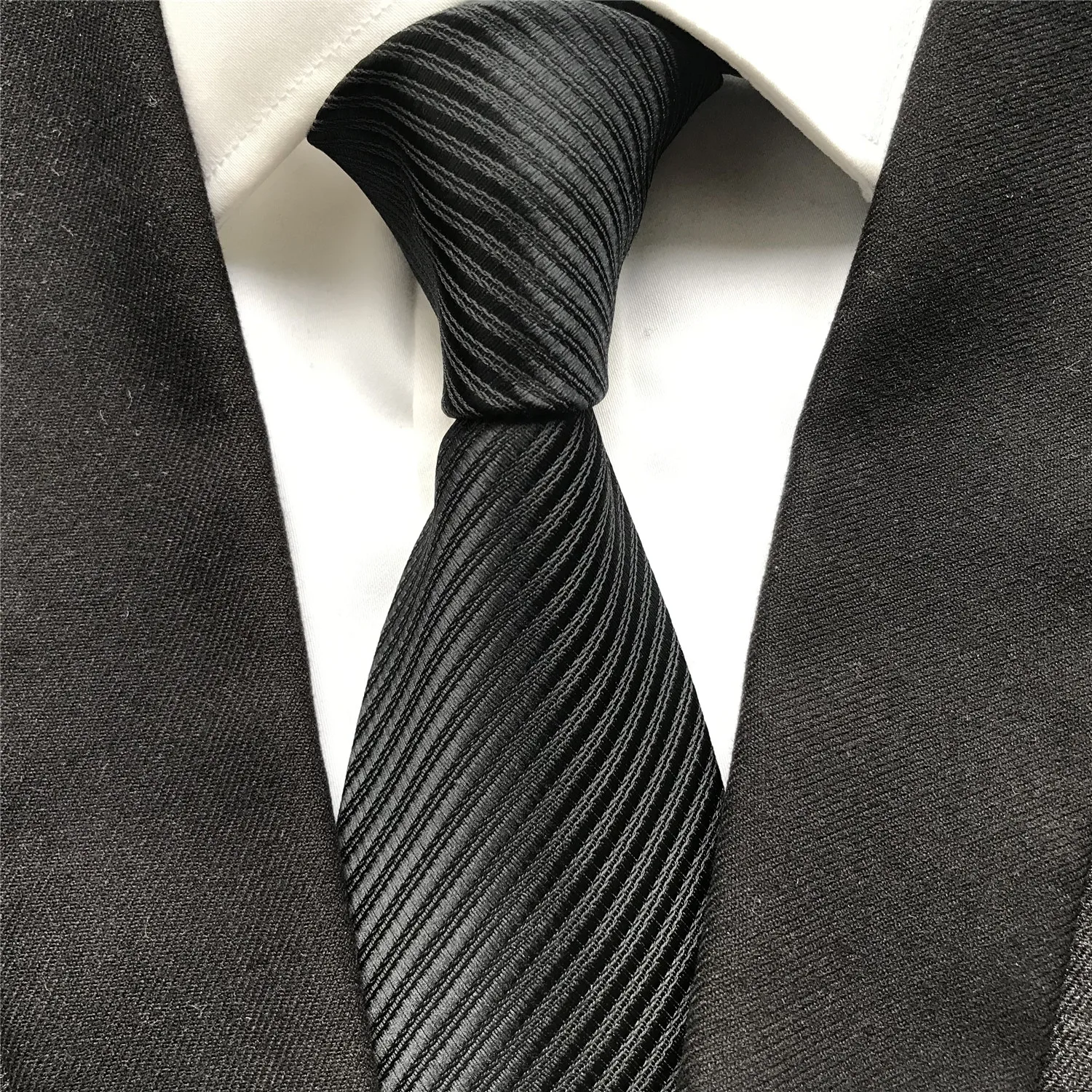 Галстуки мужские тканые жаккардовые галстуки однотонные в черную полоску ширина