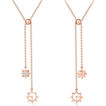 

18K Rose Gold Real Diamond Women Pendant Necklaces Round Star Wedding Party Engagement Anniversary Necklaces Birthday Present