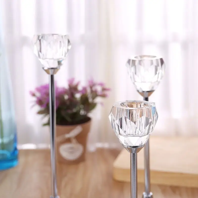 Crystal Tealight Candle Holder Metal Candlestick Wedding Table Centerpiece Decor M6CE