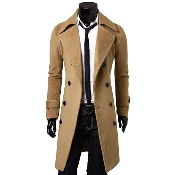 

Men Autumn Double Breasted Slim Fit Long Overcoat arrival Long Sleeve Plain Casaul Party Office Warm Peacoat Streetweart