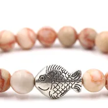 8 мм tcgf24 мяч эластичная нить Отрегулированная природа черный камень вулканическая лава шарик металлический рыбный браслет Рейки Чакра модные украшения