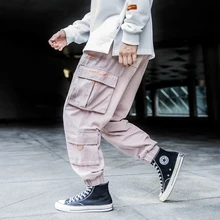 Мужские брюки-карго с карманами, уличная одежда, пэчворк, розовый цвет, хип-хоп Уличная одежда, повседневные свободные мужские спортивные брюки для колледжа