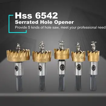 

5pcs 16-30mm Titanium-Plated Serrated Hole Opener High Speed Steel 6542 Hole Sawtooth Hole Saw Cutter Drill Bit Set