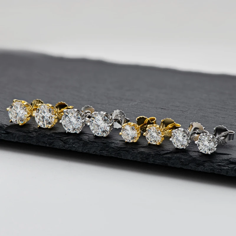 OEVAS Real 0.5/1 Carat D Color Moissanite Gold Color Stud Earrings For Women 100% 925 Sterling Silver Sparkling Fine Jewelry OEVAS Real 0.5/1 Carat D Color Moissanite Gold Color Stud Earrings For Women 100% 925 Sterling Silver Sparkling Fine Jewelry