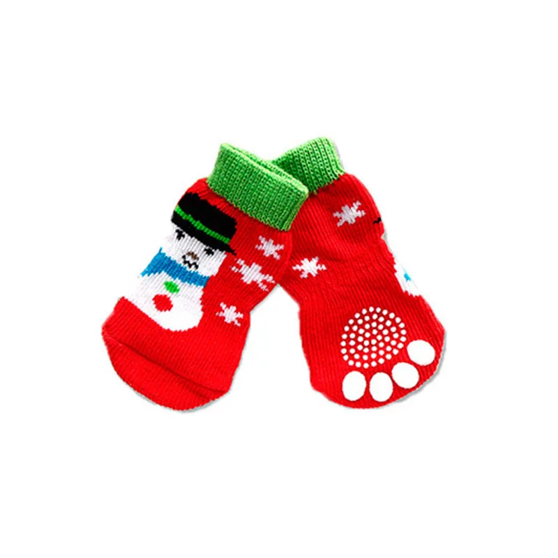 4 шт., рождественские носки для питомцев, Нескользящие вязаные носки для питомцев, носки для кошек на год, Рождество, теплый мягкий для питомца, аксессуары - Цвет: Snowman