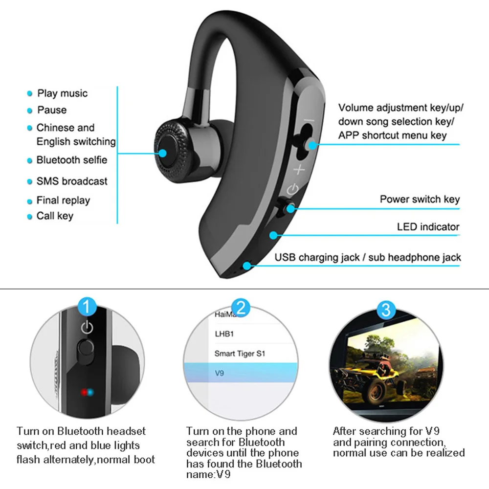 KISSCASE Wireless Bluetooth Earphone Music Stereo Surround Noise Reduction Handsfree Earhook Earphone For iPhone Xiaomi Samsung