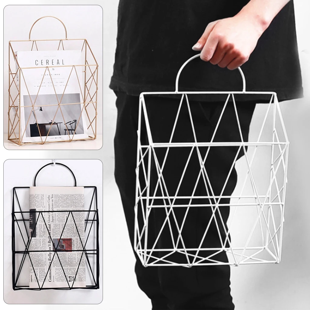 

Nordic Metal Wall Shelf Storage Basket Wall Hanging Storage Rack Desk Magazine Newspaper Organizer Living Room Shelves Holder