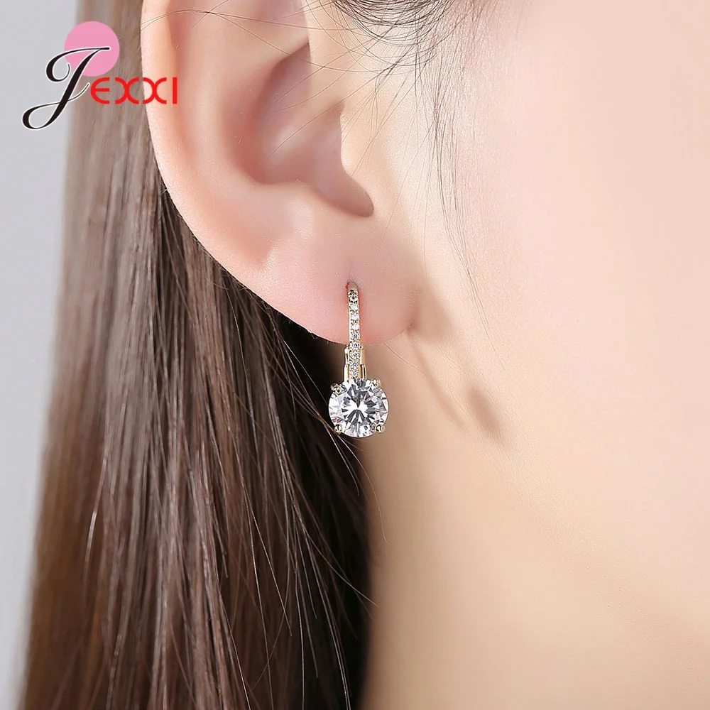 Luxury Fashion Round Wedding Women Hoop Earrings 925 Sterling Silver Cubic Zirconia Crystal Party EarRings Jewelry Brincos