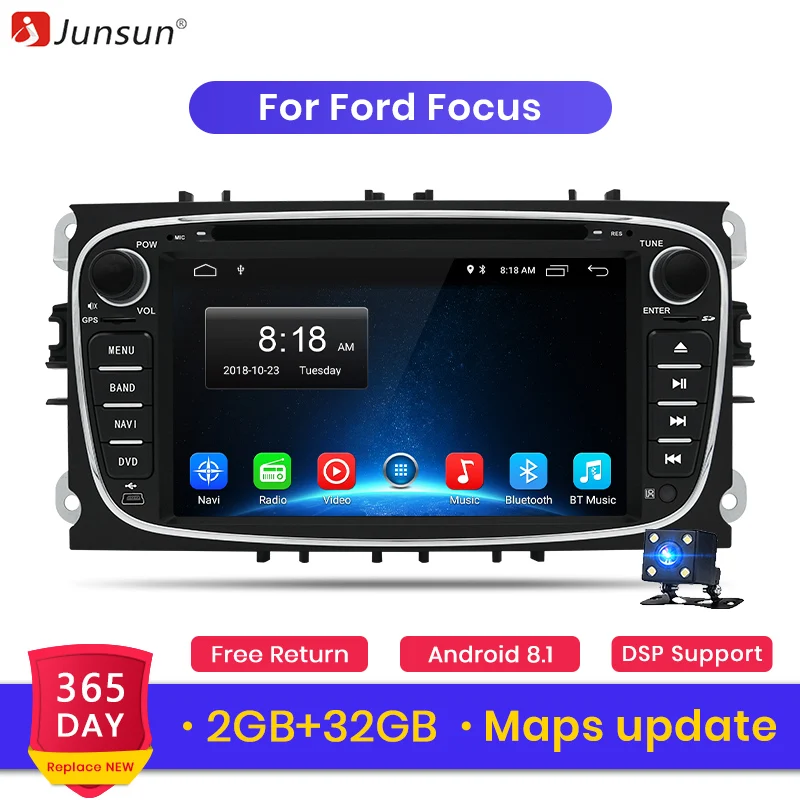Junsun Android 8,1 автомобильный мультимедийный плеер gps 2 Din автомобильный DVD для Ford Focus 2/Kuga 2/S-MAX/Mondeo 4/C-MAX/Galaxy Wi-Fi ips экран