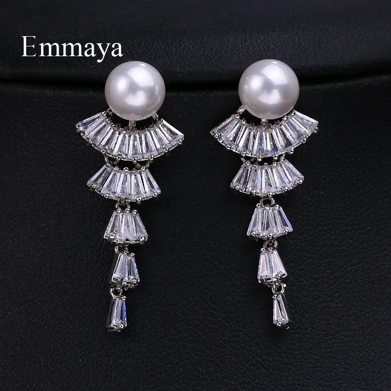silver EMMAYA, роскошные длинные серьги из циркония, Веерная форма, постепенное изменение, кристалл, кубический циркон для женщин, девушек, модное ювелирное изделие, подарок - Окраска металла: silver