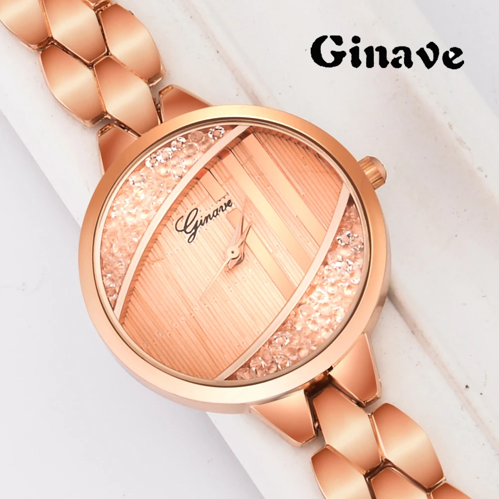 Ginave Women's Bracelet Diamond Fashion Bangle Watch Set Ladies Smooth Mirror Quartz Casual luxury Wristwatches | Наручные часы