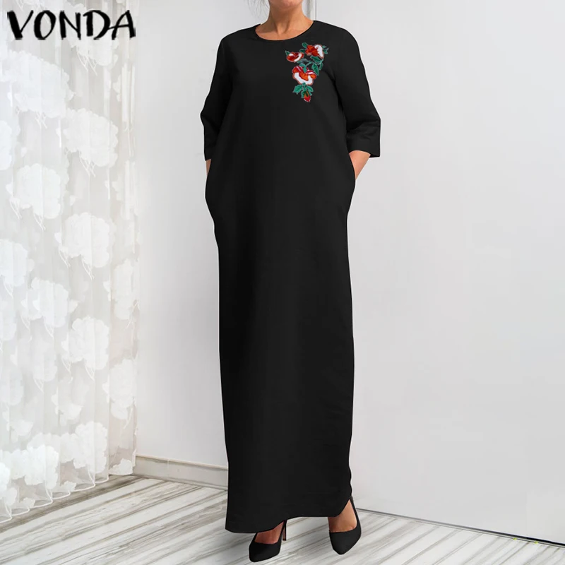 VONDA женское платье Лето 3/4 рукав платья с принтом повседневные праздничные сарафаны модные богемные Vestidos плюс размер O длинное платье с открытой спиной 5XL