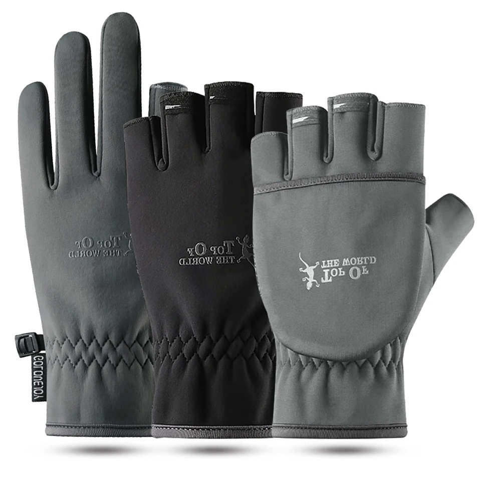 Luvas de Pesca Sensível ao Toque Anti-deslizamento ao ar Inverno Quente Dedo Metade Flip Cover Tela Respirável Livre Ciclismo Caminhadas Luvas 2