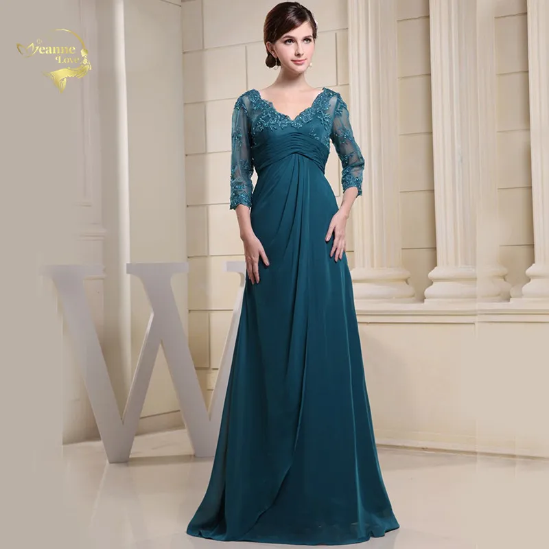

2016 New Design Vestidos De Festa Dark Green Chiffon Three Quarter Backless Chiffon Formal Evening Dresses TH1208