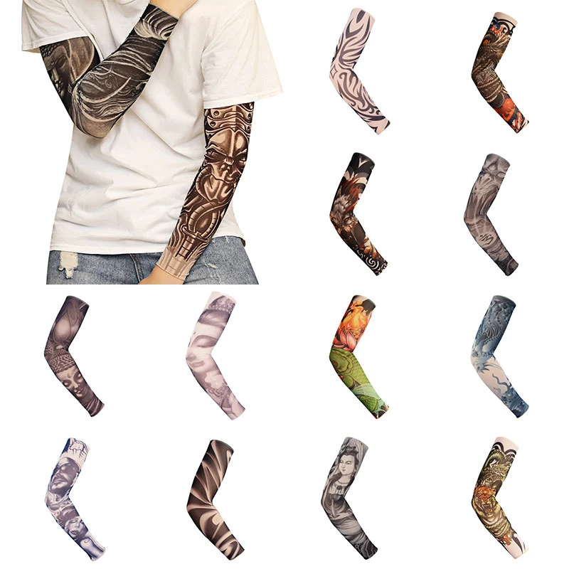 

1Pc Nylon Tattoo Arm Stockings Arm Warmer Cover Elastic Fake Temporary Tattoo Sleeves For Men Women 2020 New Arrival Hot Sale
