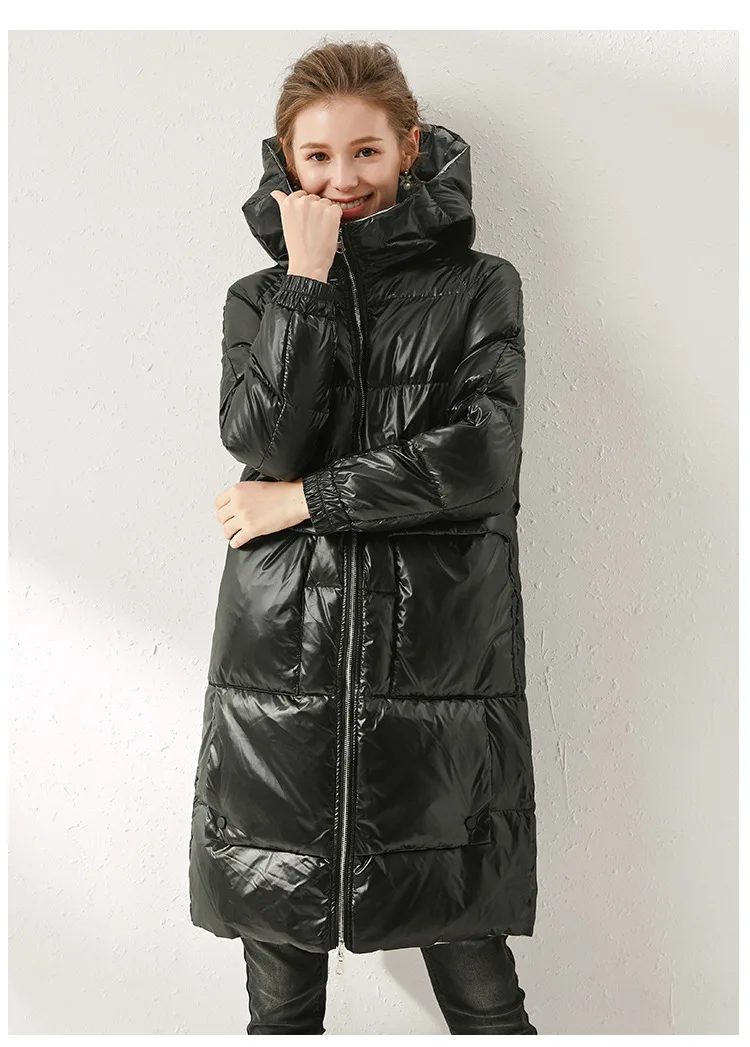 winters down jacket long down jacket dress spot in Europe and the United States reversible white duck down clothing