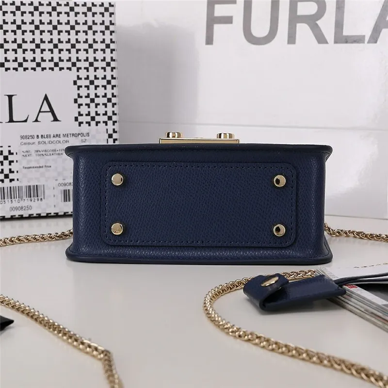 Оригинальные женские сумки FURLA, высококачественные женские кожаные сумки Furla темно-синего цвета, размер S 16,5 см x 12 см x 8 см