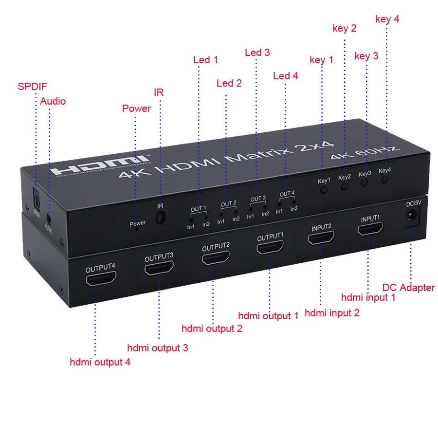 Extrator de Áudio para Dolby Interruptor Spdif * 2k 60hz Matriz Real 2x4 Conversor Splitter Hdmi Ac3 3d 4k - Image 3