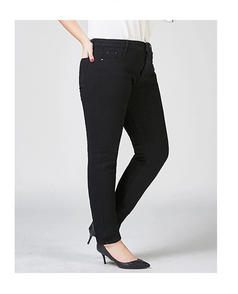 Женские джинсы размера плюс, вельветовые облегающие черные зимние джинсовые штаны, двухслойные одноцветные обтягивающие Стрейчевые джинсы