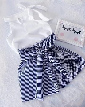 

For Toddler Girl Clothes Fashion Solid Sleeveless Tanks Top + Stripe Shorts 2pcs Set