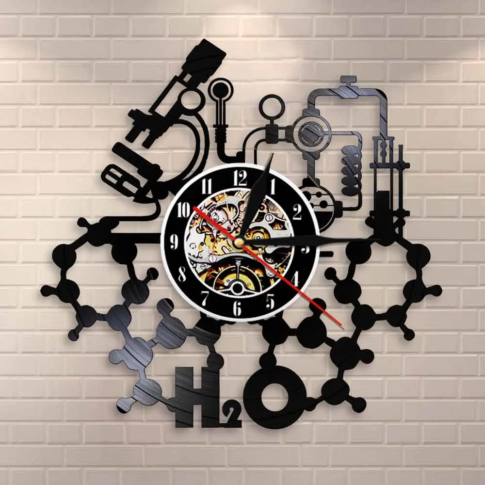 Billig Chemie Experimente Wanduhr Wissenschaft Labor Dekoration Periodische Elemente Tisch Wand Kunst Retro Vinyl Record Wanduhr