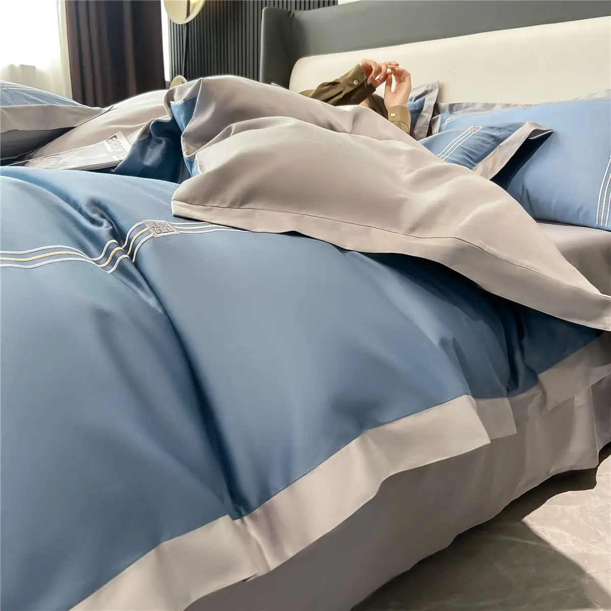 OLOEY Bedding set Egyptian cotton 100S Phnom Penh duvet cover flat sheet pillowcases Soft bed sets Embroidery