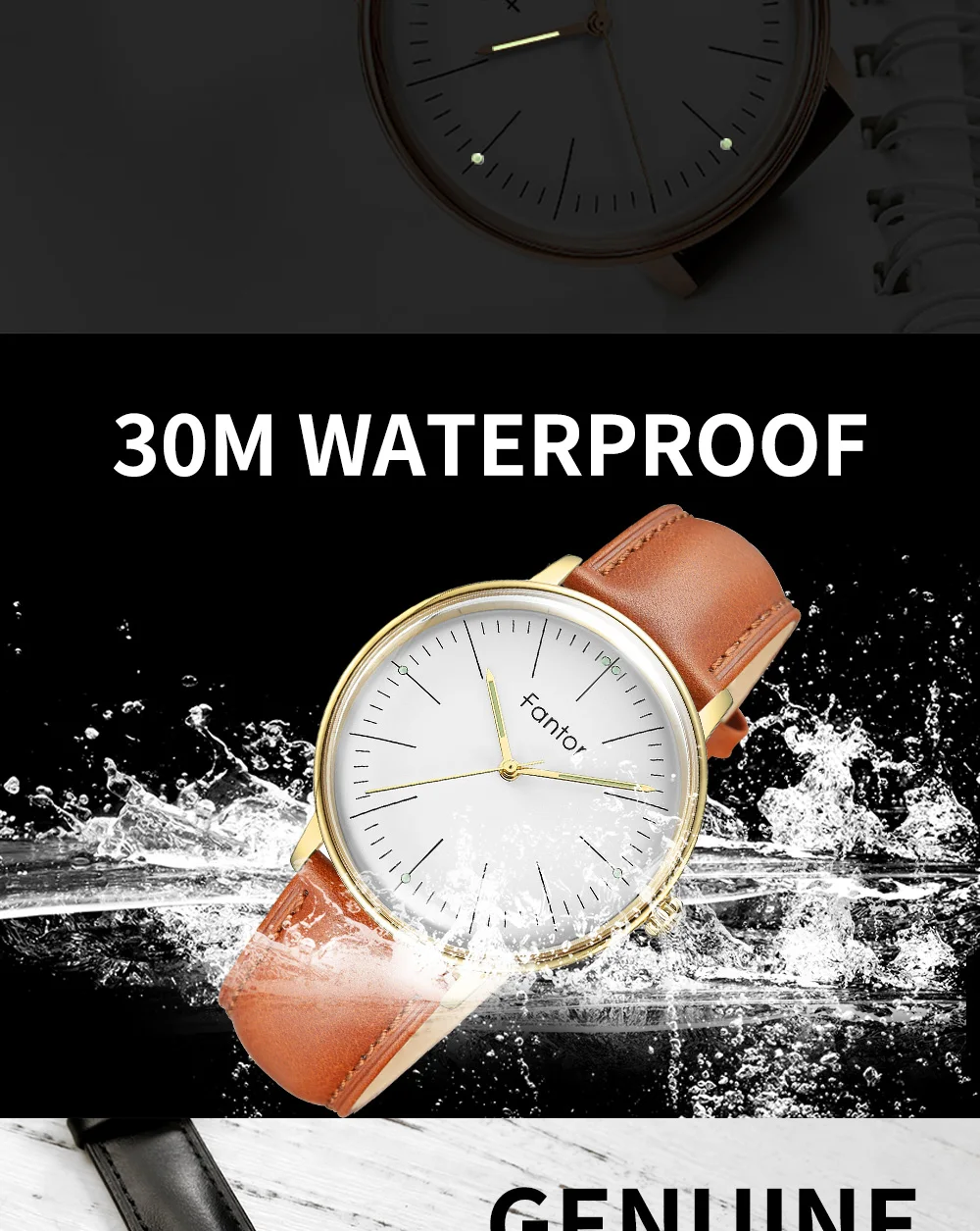 Fantor мужские часы люксовый бренд кожаный ремешок в деловом стиле Кварцевые водонепроницаемые повседневные наручные часы мужские классические часы