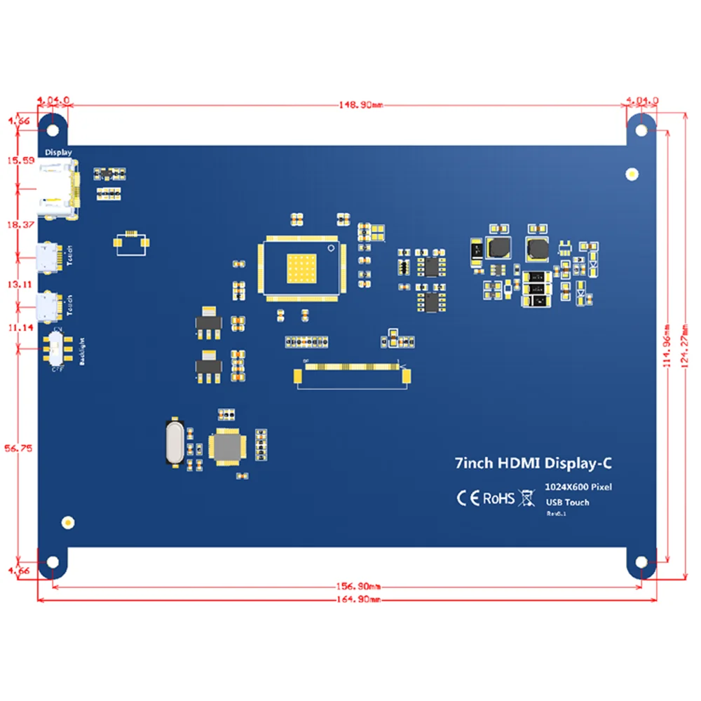 Taidacent MIPI DSI интерфейс 7 дюймов TFT сенсорный экран lcd HDMI дисплей Raspberry Pi цветной экран Raspberry Pi 3B+/4B прозрачный 1024P