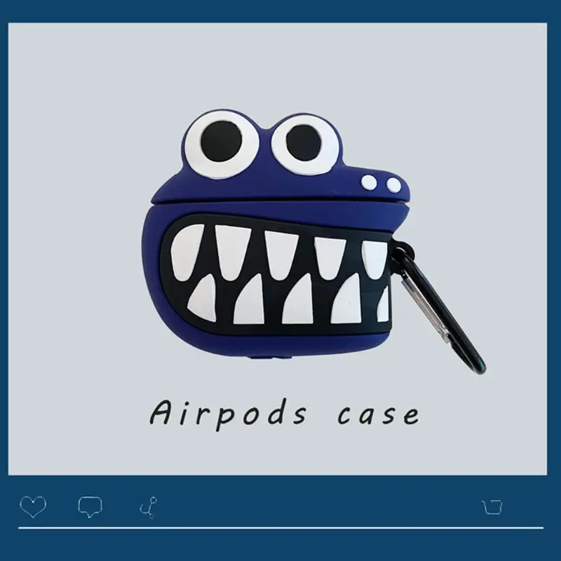 Силиконовый чехол с рисунком динозавра, защитный чехол с карабином для Airpods 1/2
