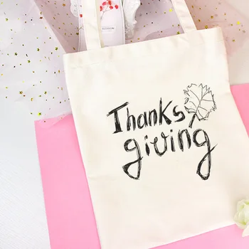 

Thanksgiving Letter Leaf Kawaii Print Handbag Harajuku Shoulder Canvas Bags Large Capacity College Wind New Women Bag Wallet