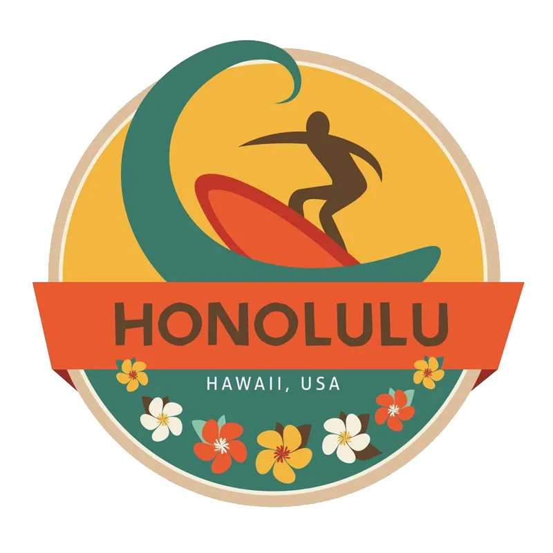 

Creative Car Sticker Surfing Honolulu Hawaii USA Flag Motorcycle Decal Window Vinyl Cover Scratches Waterproof PVC