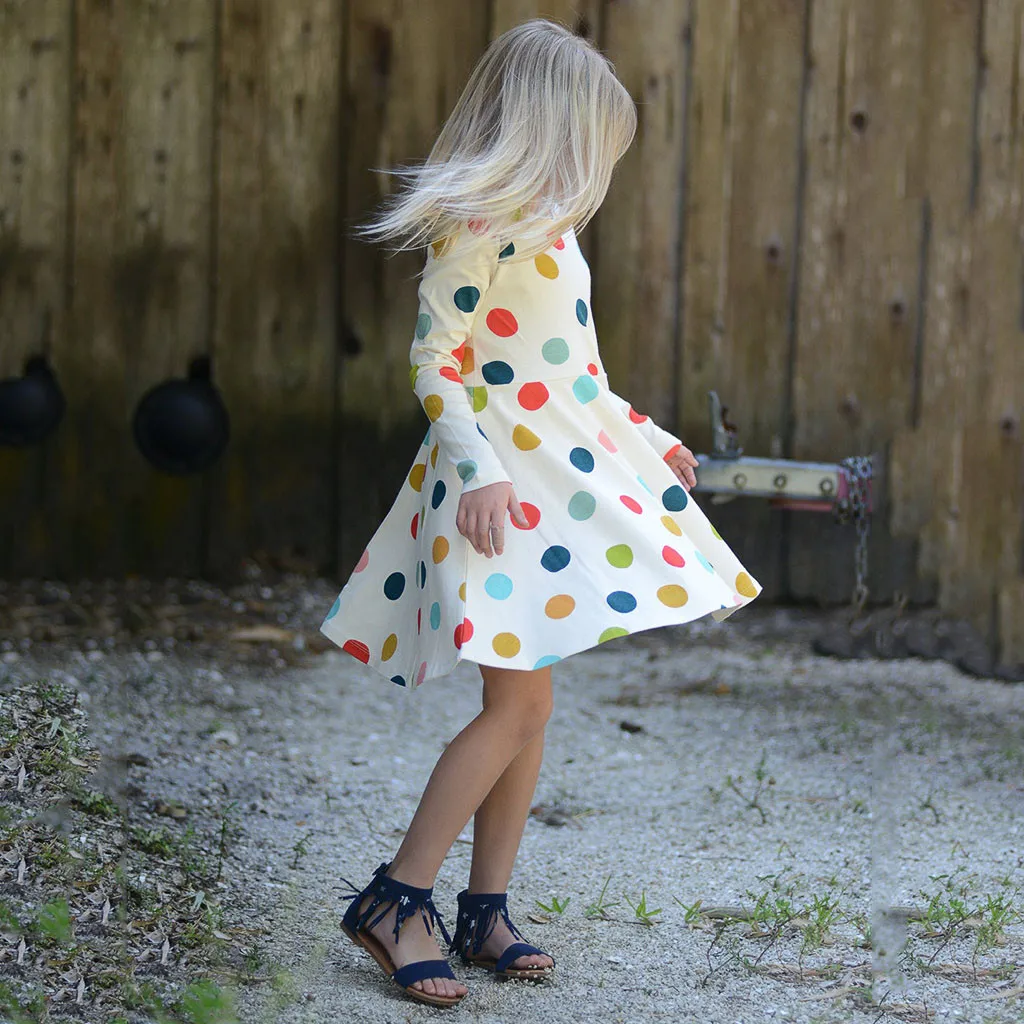 Colorfup/платье принцессы в горошек для девочек; платья на день рождения для маленьких девочек; платье принцессы для отдыха с длинными рукавами и принтом в горошек