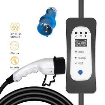 

32A Type 2 Portable EV Charging Box Cable 16A Optional Blue CEE Plug Electric Vehicle Car Charger EVSE 3.6/7.3kW