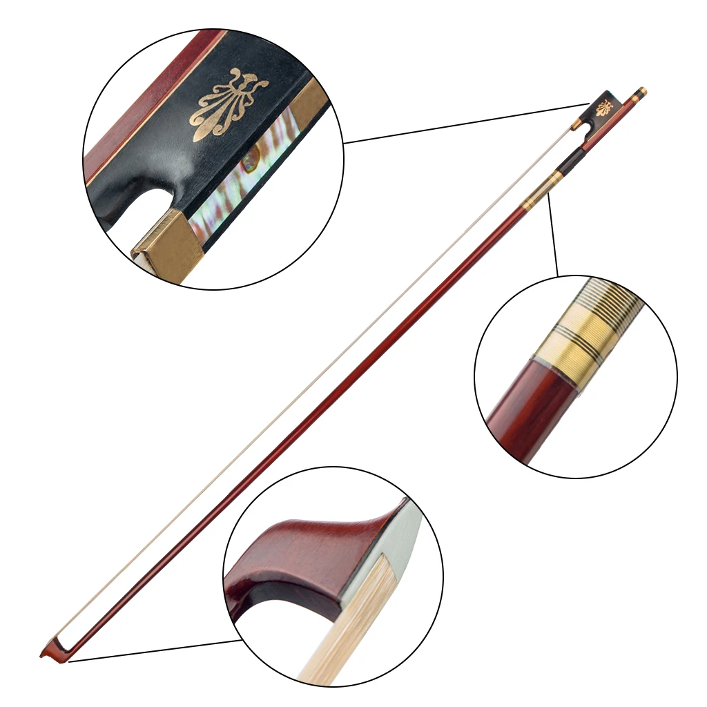 4/4 IPE Violin Bow Peacock Flower Frog Black gold winding White horsetail Violin bow Powerful For 4/4 Violin Bow
