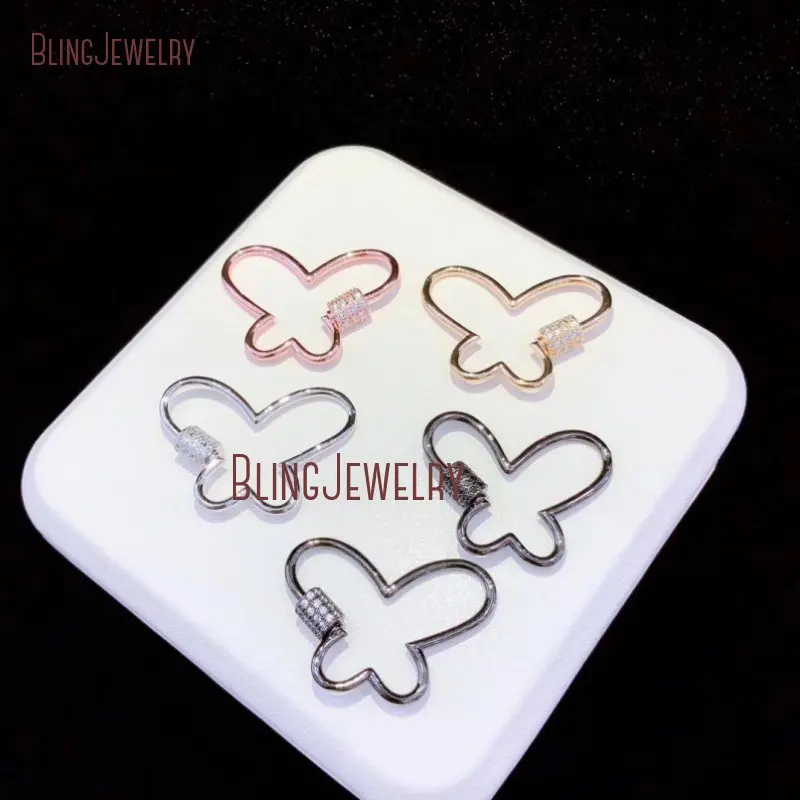 

Rose Gold Silver Gun black Butterfly Clasp CZ Micro Pave Screw Clasp Lock Carabiner Pave Lock FC27835