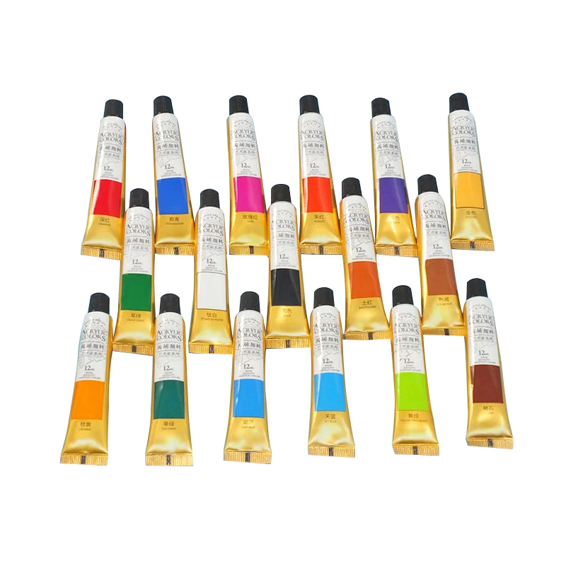 Professional Acrylic Paint Set 12/18/24 Colors 12ml Tubes Drawing Painting Pigment Used in Arts and Crafts